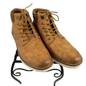 Vostey Milan Brown Lace Up Faux Leather Chukka Ankle Boots Mens 11.5 EUC